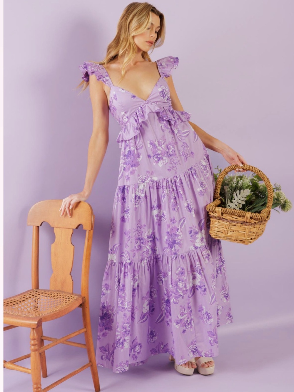 Flying Tomato Ruffle Trim Maxi Dress